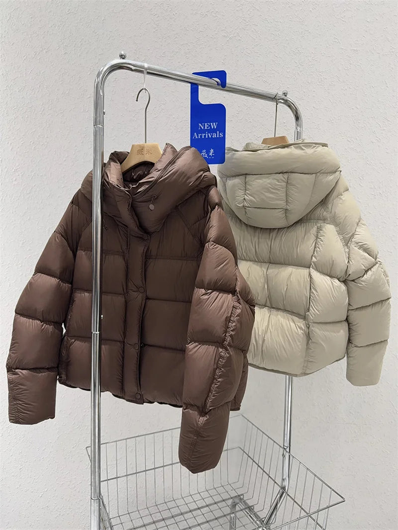 Astrid Hooded Puffer Jacket in Chocolate