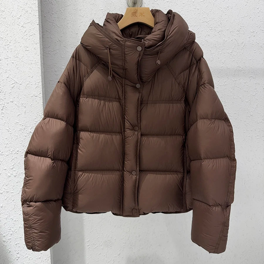 Astrid Hooded Puffer Jacket in Chocolate