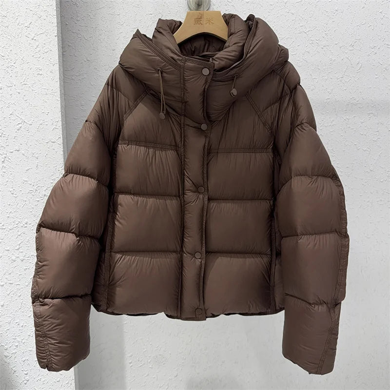 Astrid Hooded Puffer Jacket in Chocolate