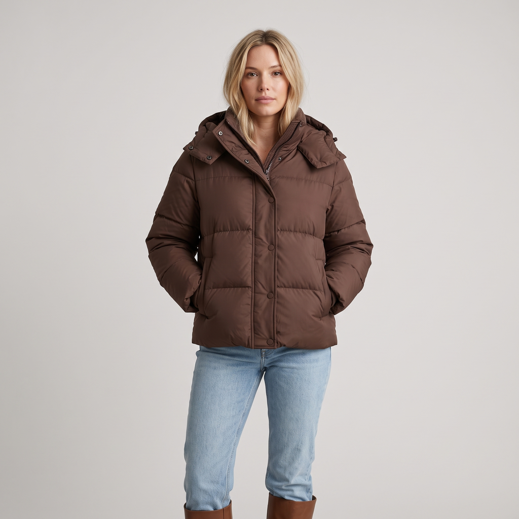 Astrid Hooded Puffer Jacket in Chocolate
