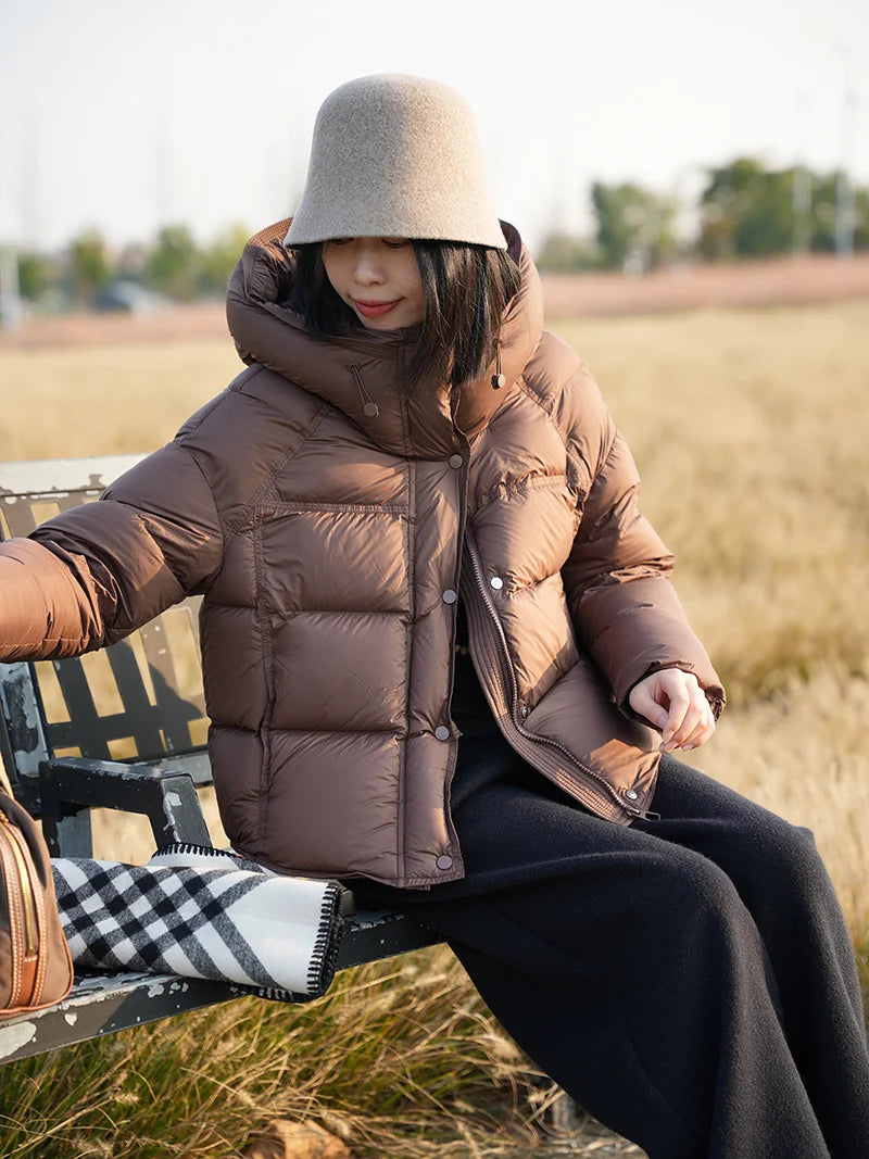 Astrid Hooded Puffer Jacket in Chocolate
