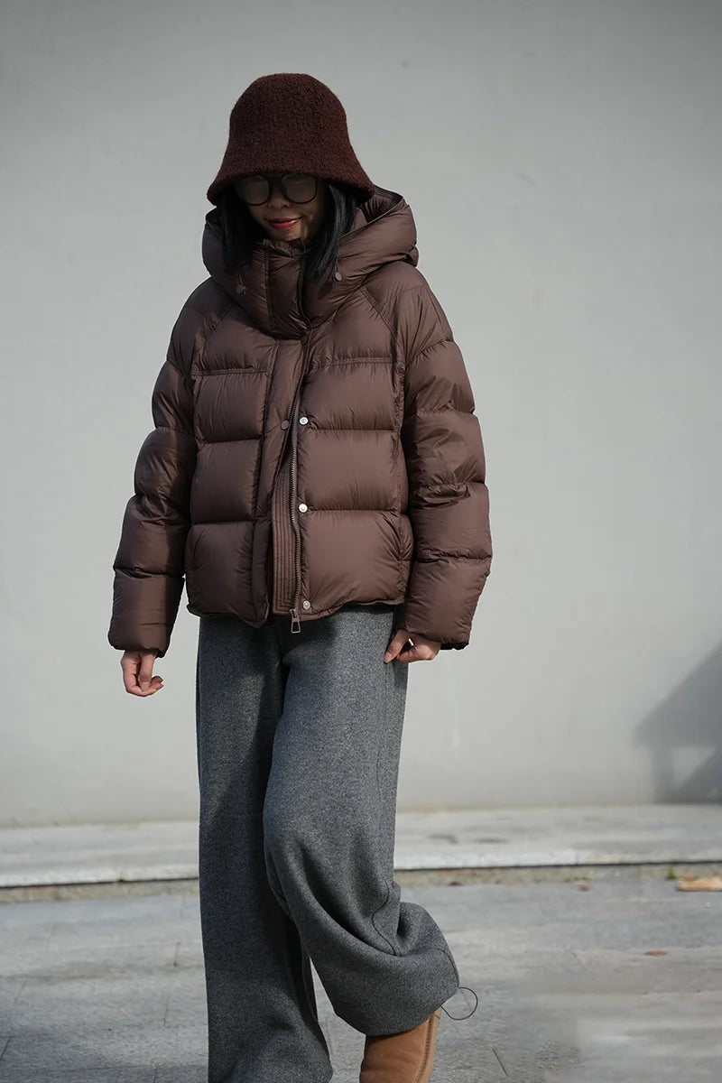 Astrid Hooded Puffer Jacket in Chocolate