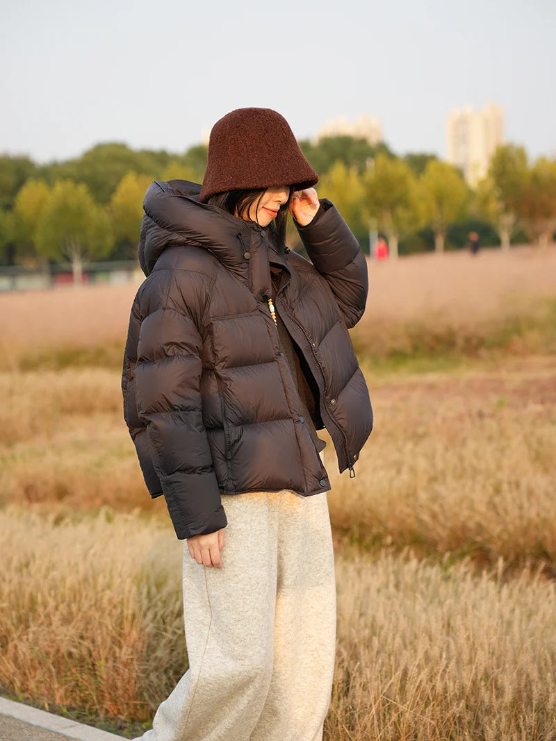 Astrid Hooded Puffer Jacket in Chocolate