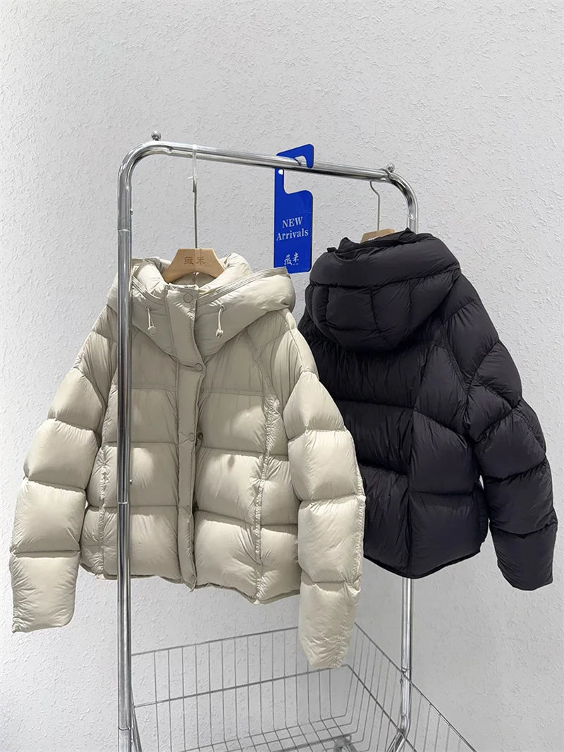 Astrid Hooded Puffer Jacket in Stone