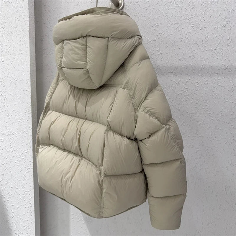 Astrid Hooded Puffer Jacket in Stone