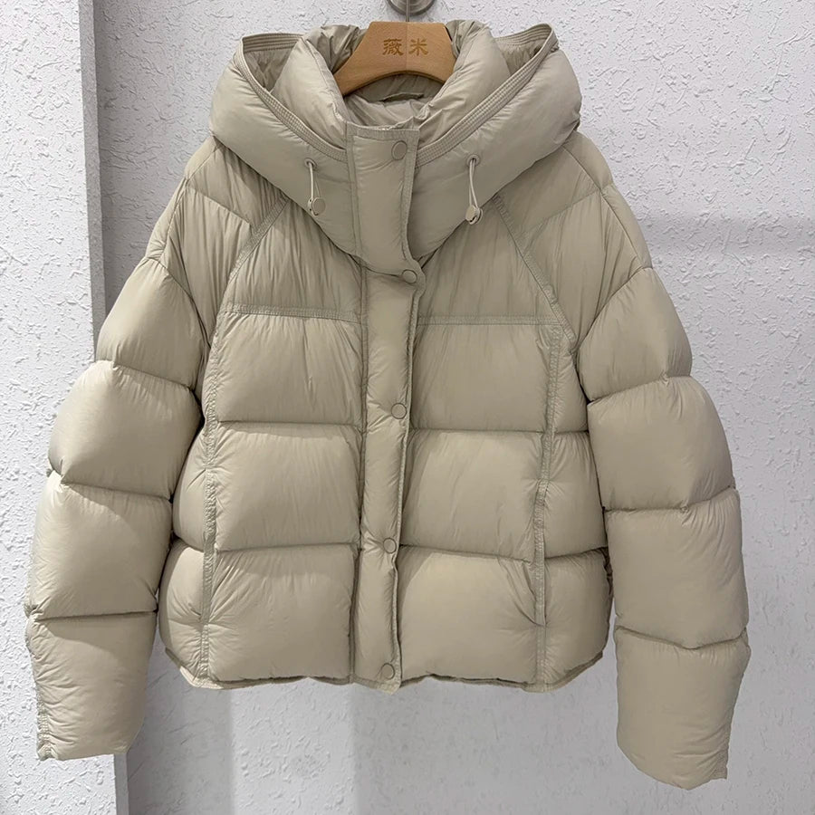 Astrid Hooded Puffer Jacket in Stone