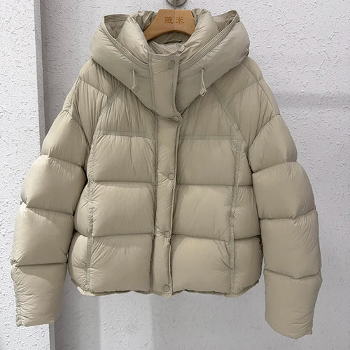 Astrid Hooded Puffer Jacket in Stone