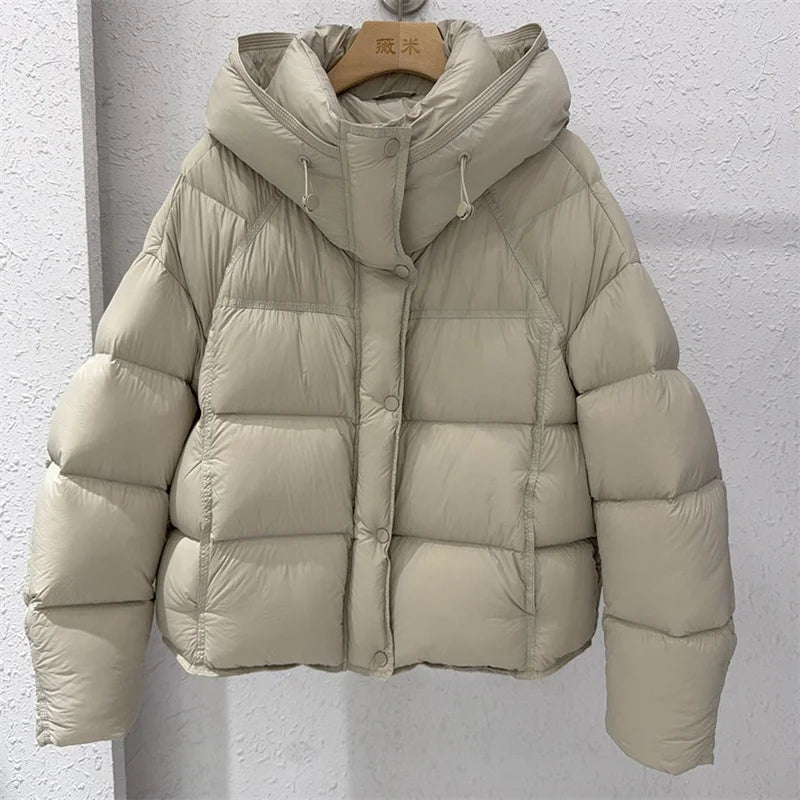 Astrid Hooded Puffer Jacket in Stone