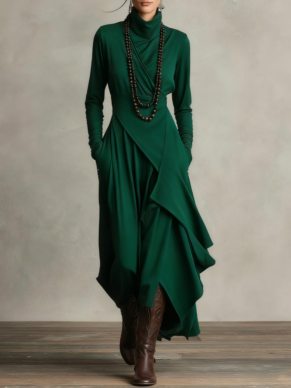 Aurelia High Neck Layered Maxi Dress - Green
