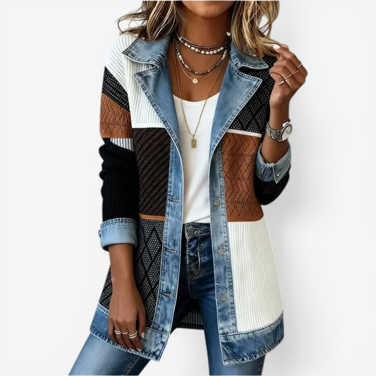 Bella Hybrid Knit Denim Jacket in Multicolor