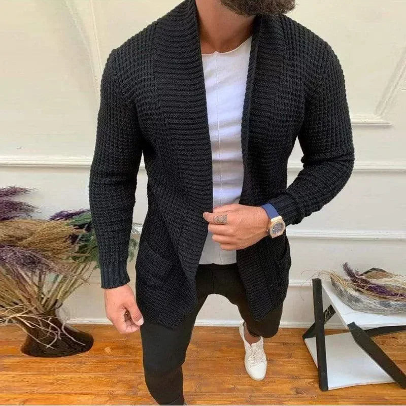 Callum Shawl Collar Longline Cardigan in Black
