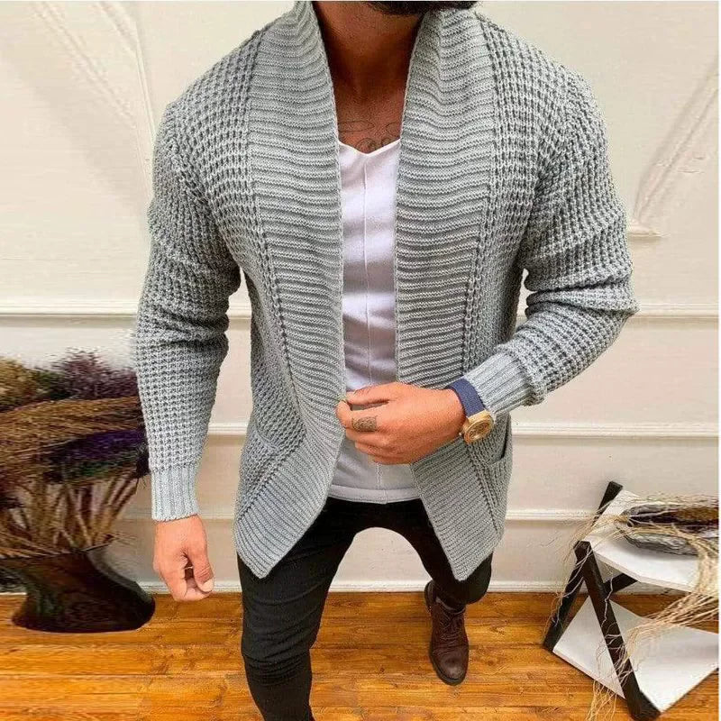 Callum Shawl Collar Longline Cardigan in Light Grey