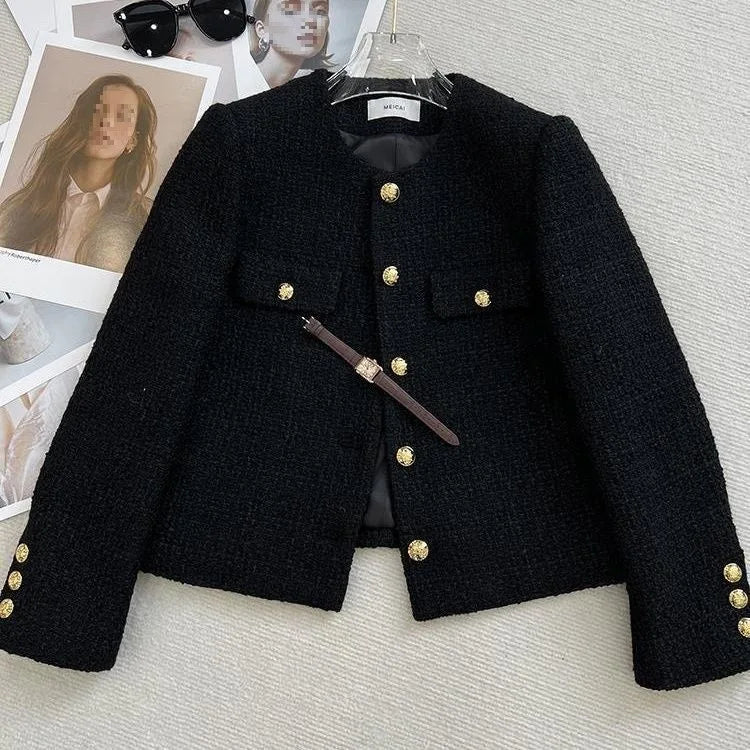 Celeste Gold Button Tweed Jacket in Black