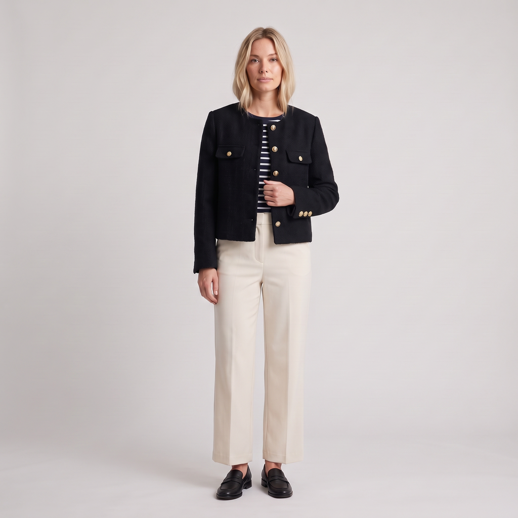 Celeste Gold Button Tweed Jacket in Black