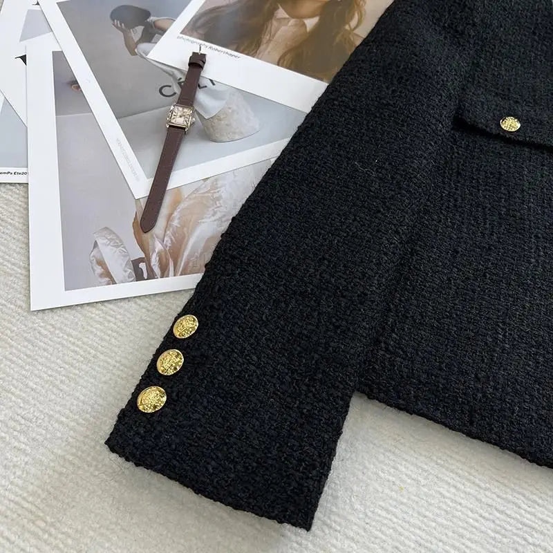 Celeste Gold Button Tweed Jacket in Black