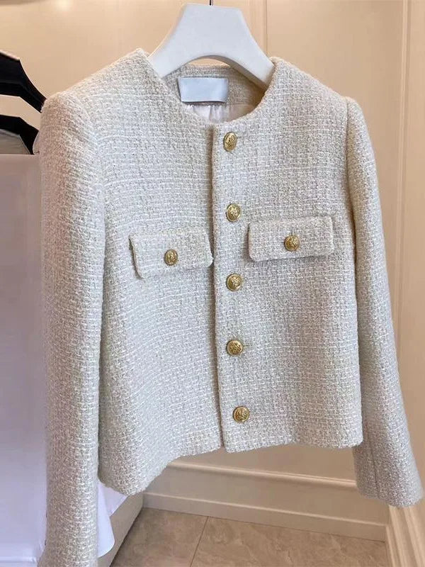 Celeste Gold Button Tweed Jacket in Ivory