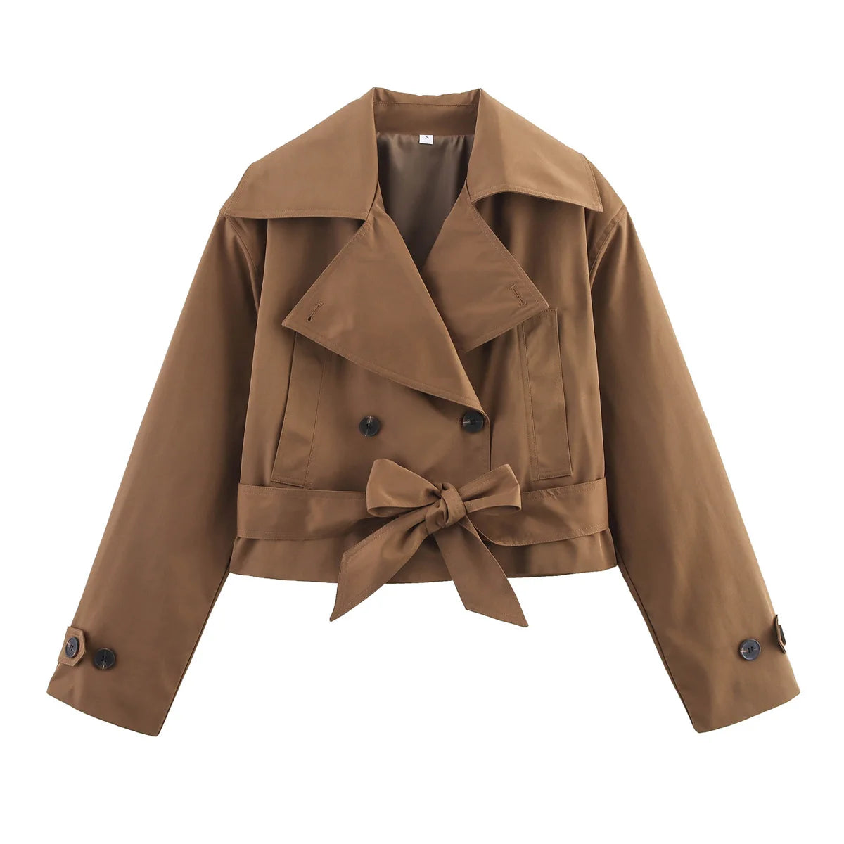 Colette Cropped Double-Breasted Trench Jacket in Camel