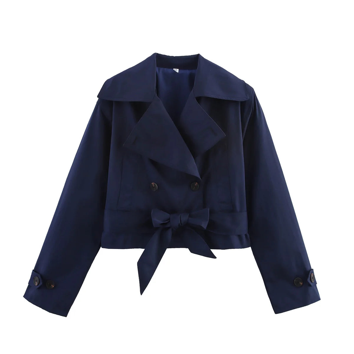 Colette Cropped Double-Breasted Trench Jacket in Navy