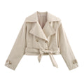 Colette Cropped Double-Breasted Trench Jacket in Stone
