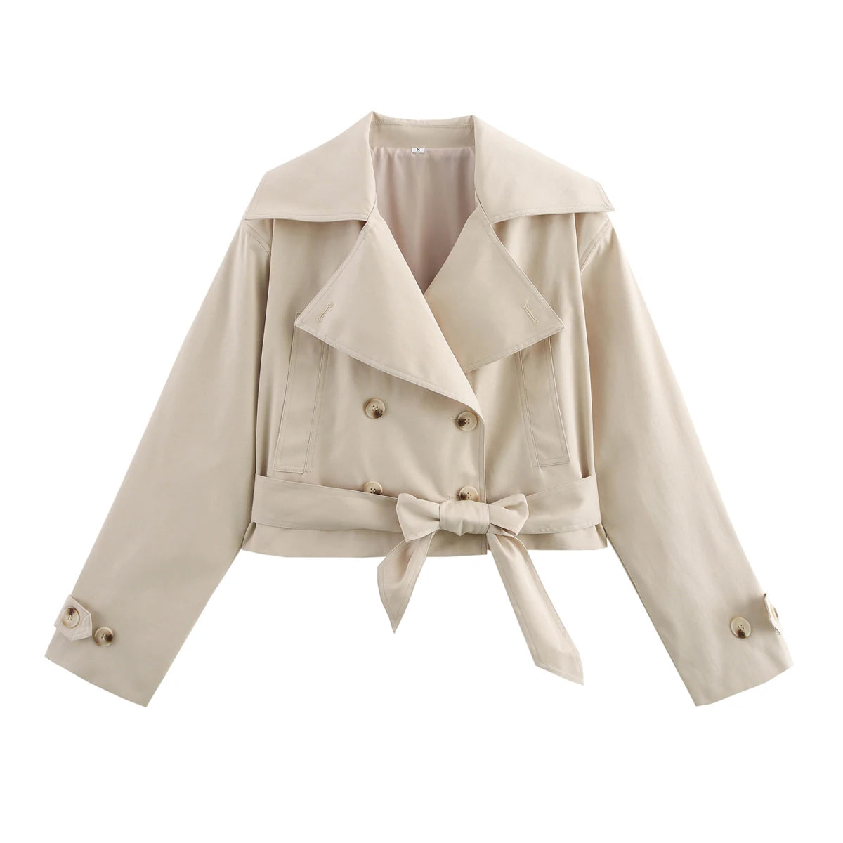 Colette Cropped Double-Breasted Trench Jacket in Stone