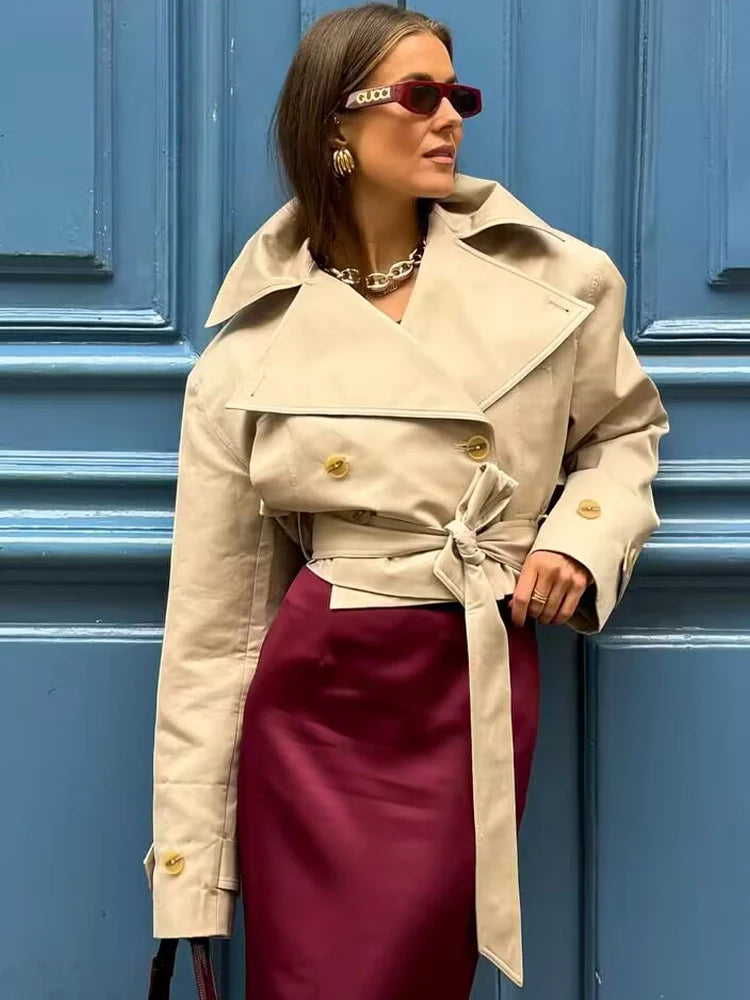 Colette Cropped Double-Breasted Trench Jacket