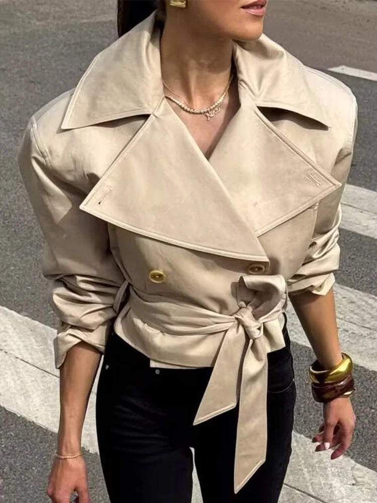 Colette Cropped Double-Breasted Trench Jacket