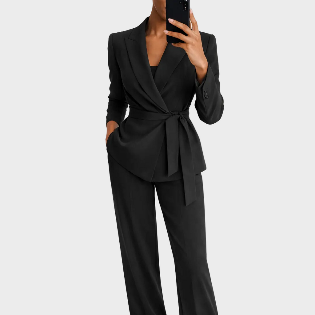 Cordelia Tie-Waist Trouser Suit - Black