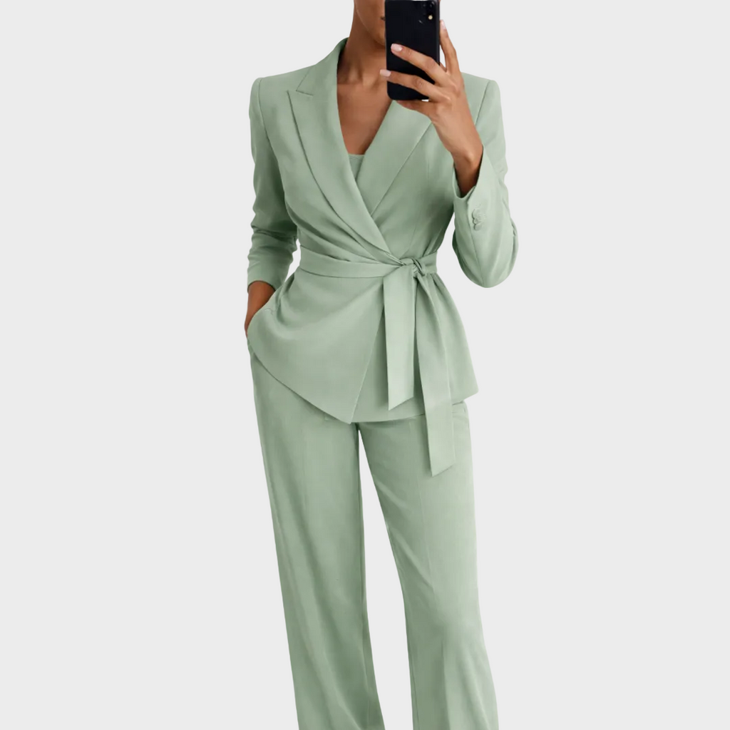 Cordelia Tie-Waist Trouser Suit - Green