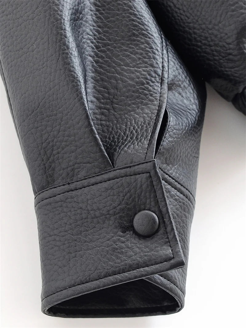 Elodie High Neck Faux Leather Jacket in Black