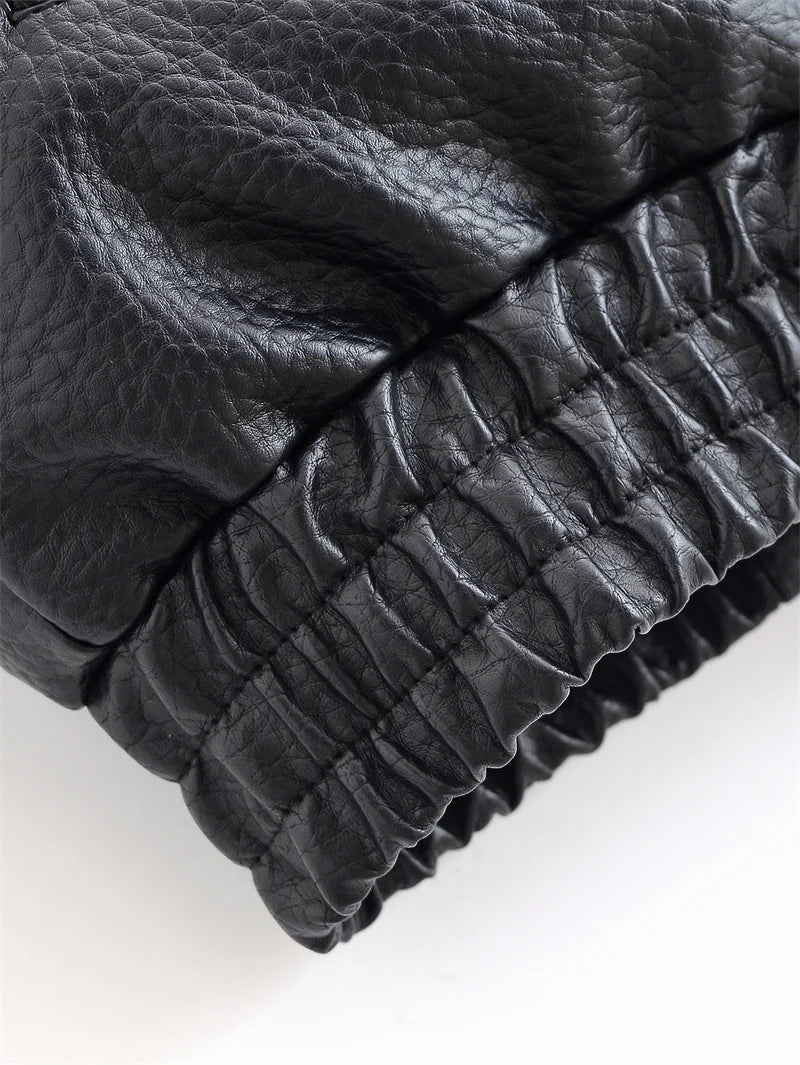 Elodie High Neck Faux Leather Jacket in Black