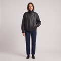 Elodie High Neck Faux Leather Jacket in Black