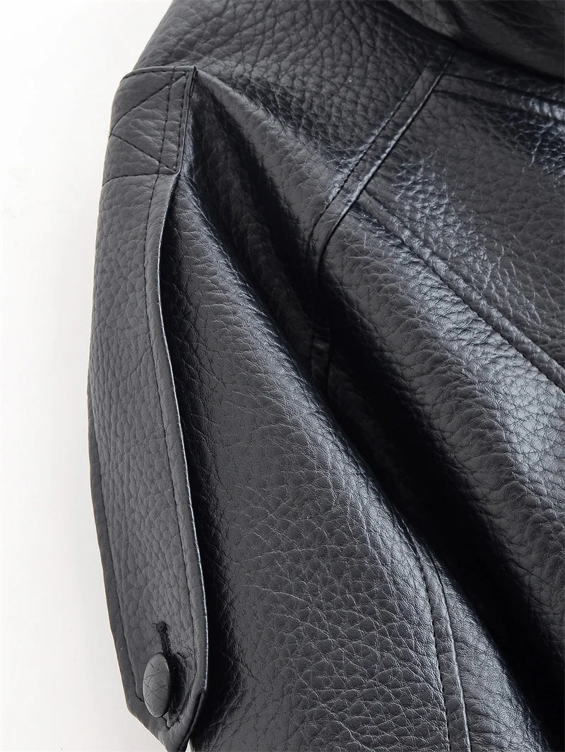 Elodie High Neck Faux Leather Jacket in Black