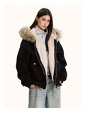 Hallie Faux Fur Hood Sherpa Lined Jacket in Black