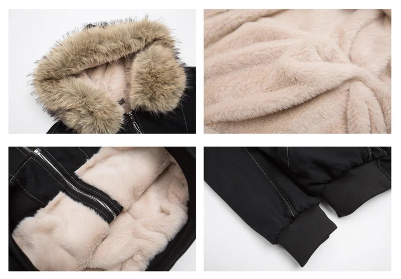 Hallie Faux Fur Hood Sherpa Lined Jacket in Black and Grey