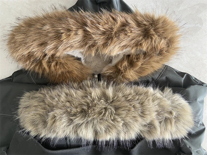 Hallie Faux Fur Hood Sherpa Lined Jacket in Black and Grey