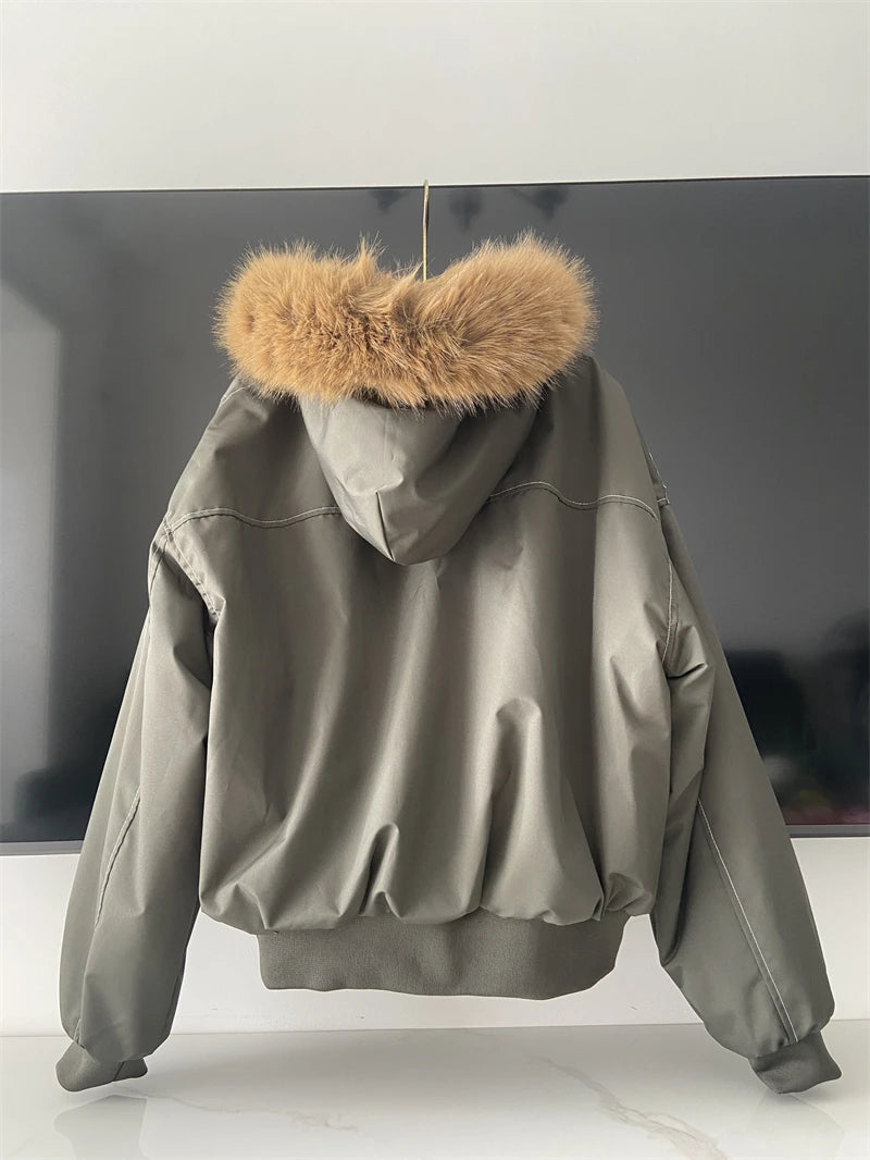 Hallie Faux Fur Hood Sherpa Lined Jacket in Grey