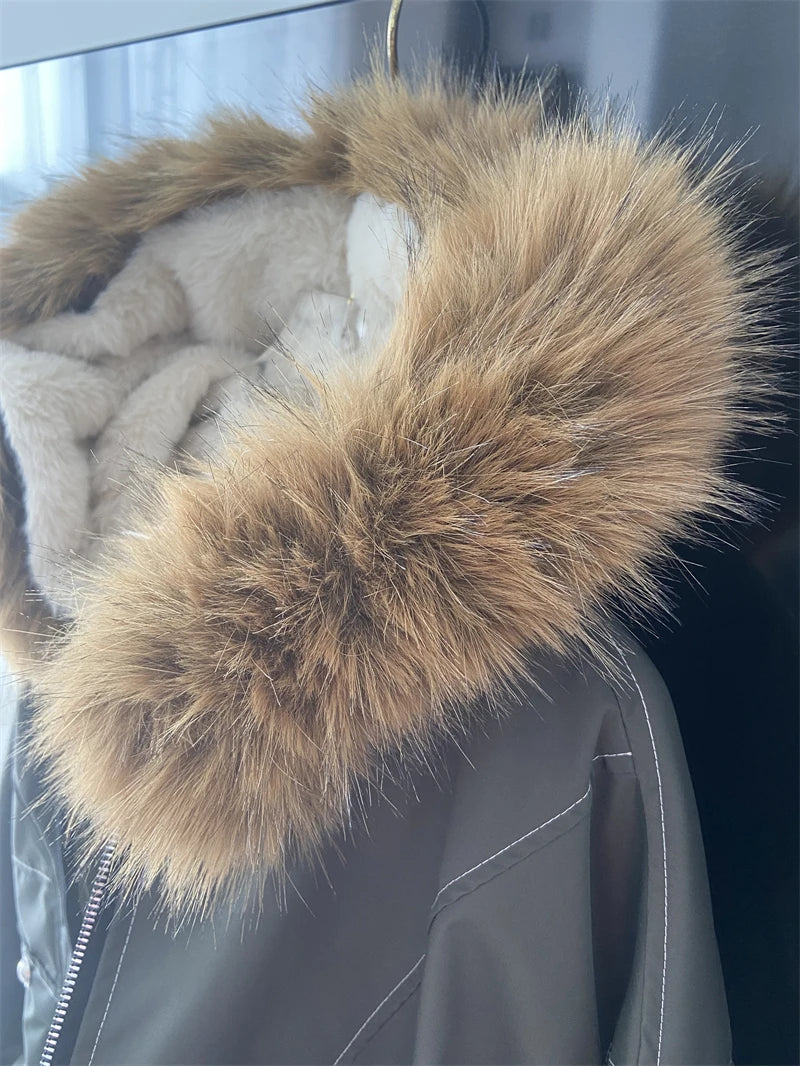 Hallie Faux Fur Hood Sherpa Lined Jacket in Grey