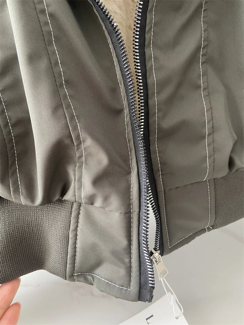 Hallie Faux Fur Hood Sherpa Lined Jacket in Grey