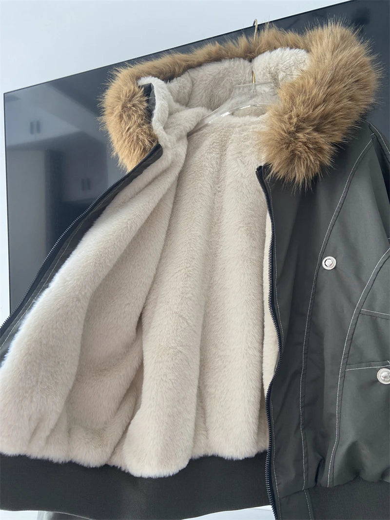 Hallie Faux Fur Hood Sherpa Lined Jacket in Grey