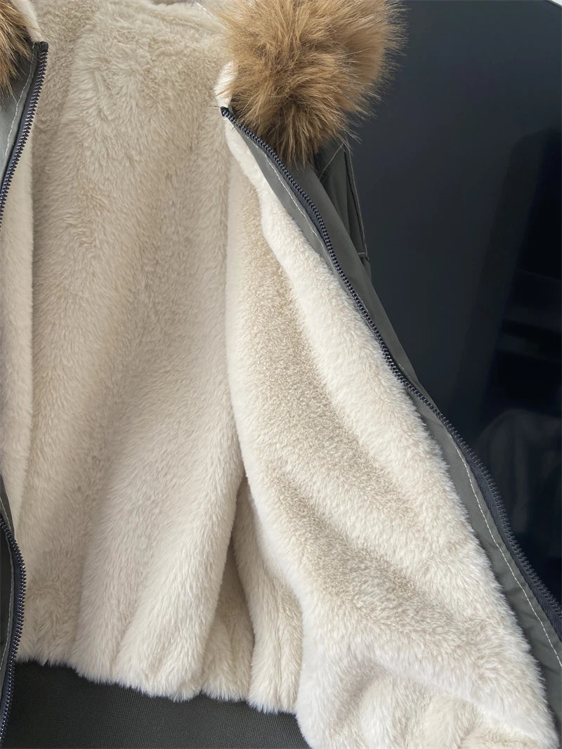 Hallie Faux Fur Hood Sherpa Lined Jacket in Grey