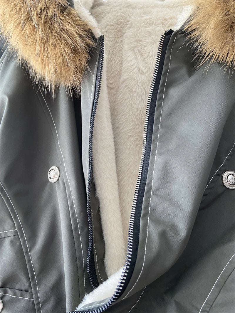 Hallie Faux Fur Hood Sherpa Lined Jacket in Grey