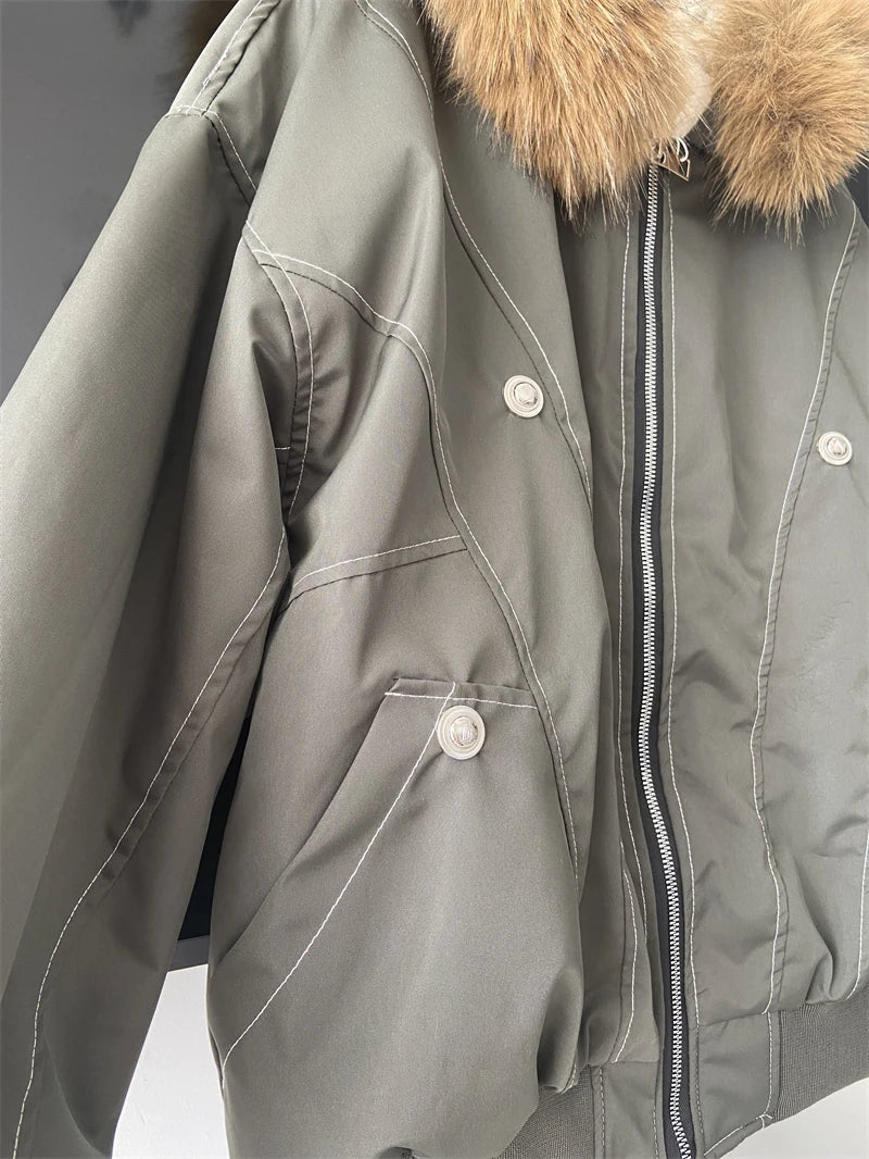 Hallie Faux Fur Hood Sherpa Lined Jacket in Grey