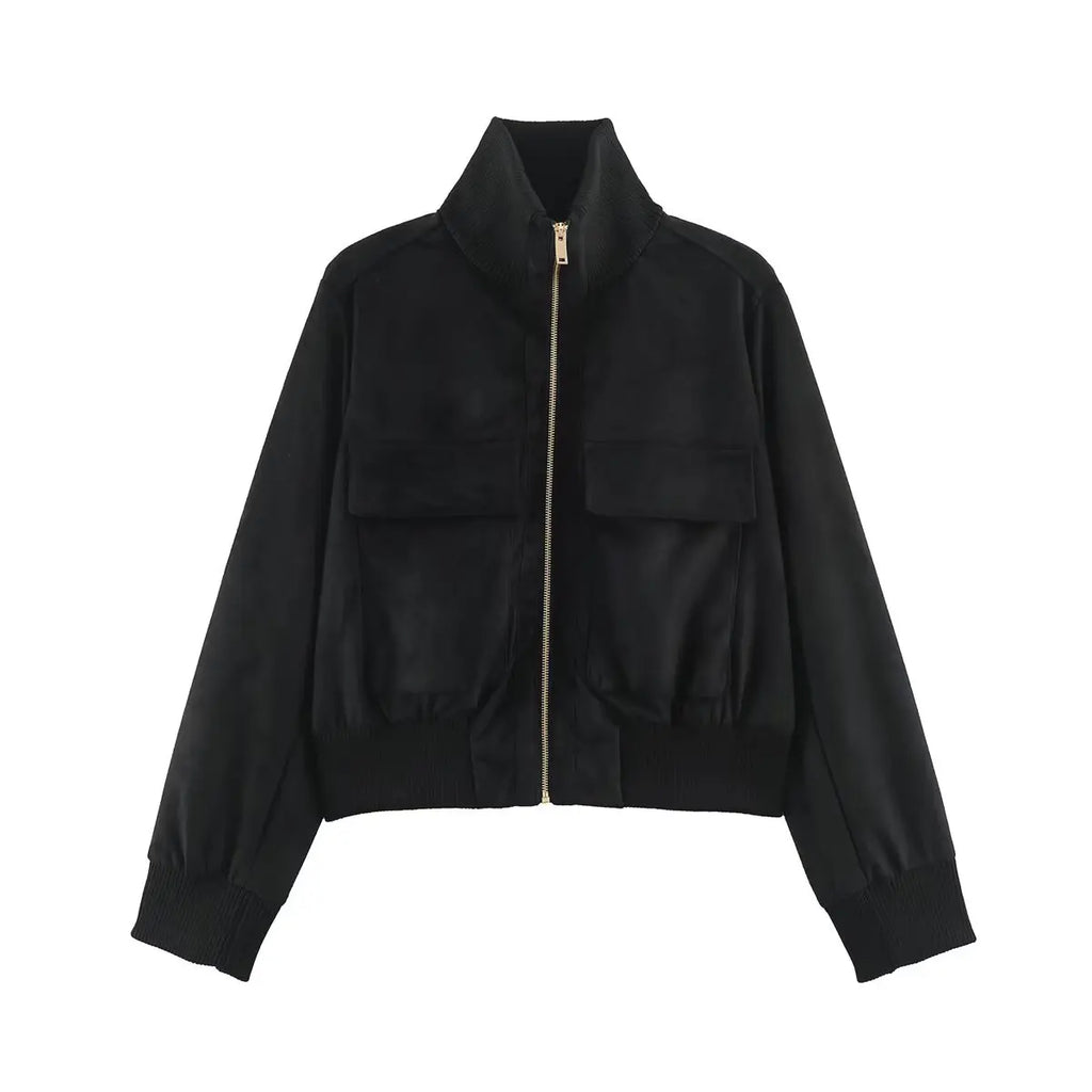 Juniper Suede Effect Cropped Jacket in Black