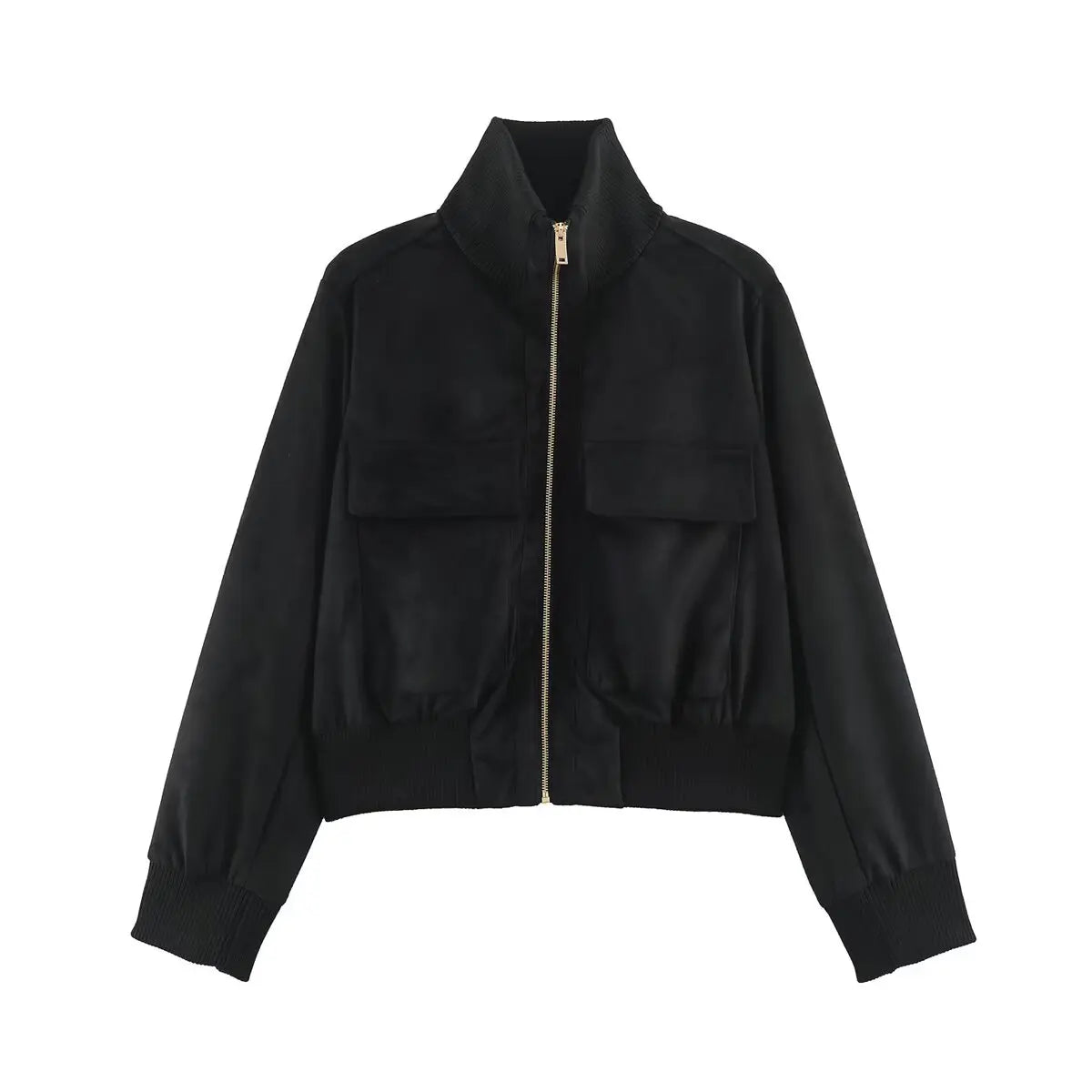 Juniper Suede Effect Cropped Jacket in Black