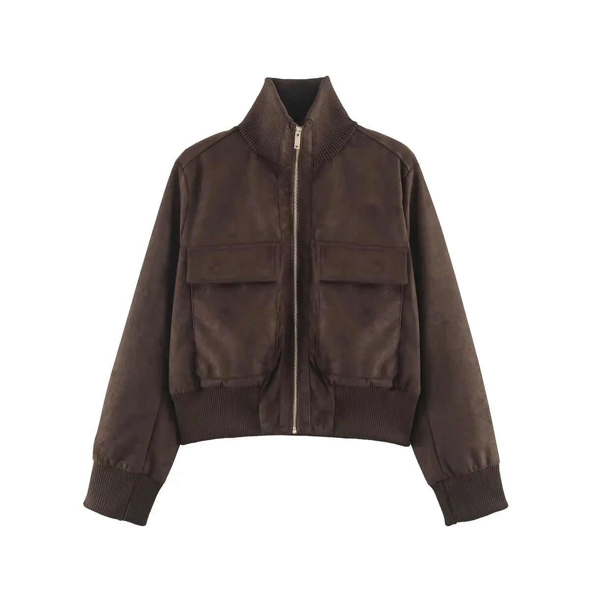 Juniper Suede Effect Cropped Jacket in Chocolate