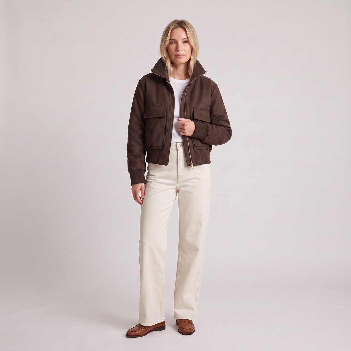 Juniper Suede Effect Cropped Jacket in Chocolate