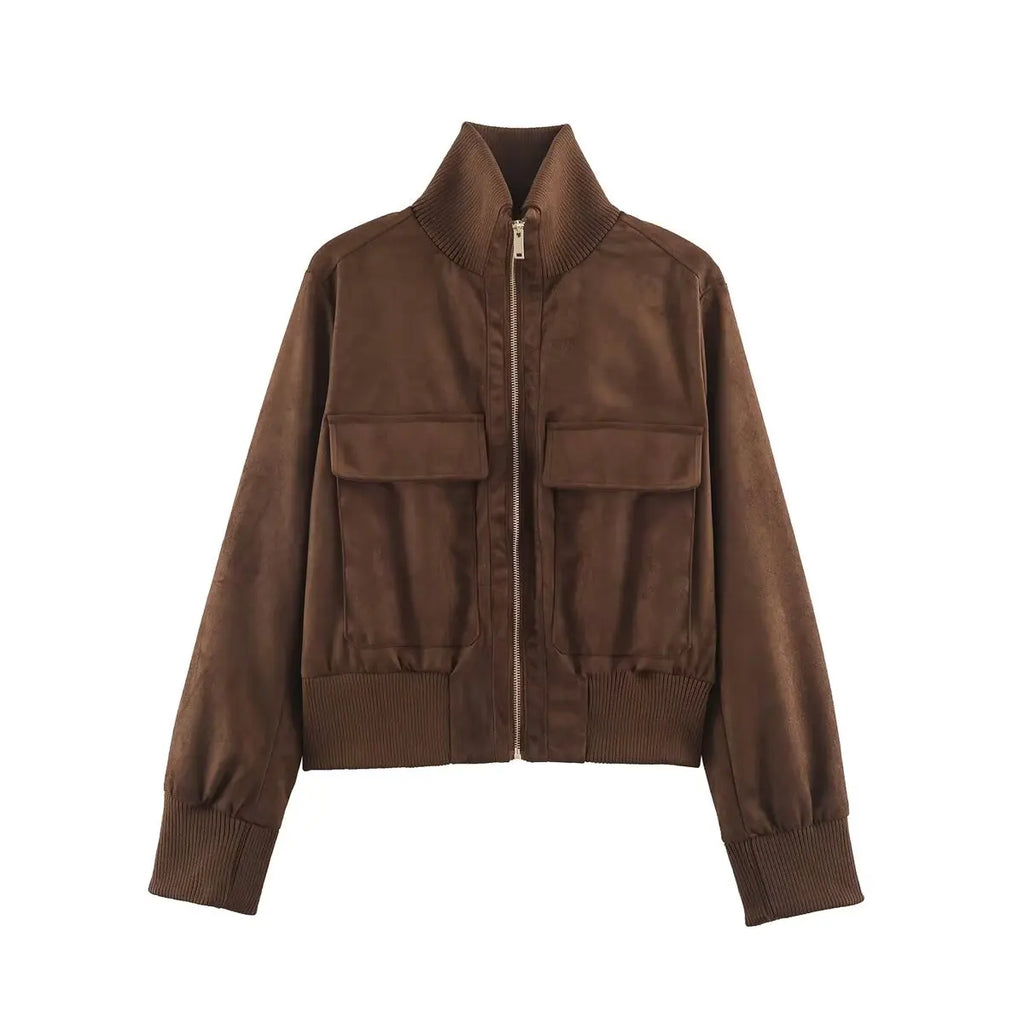 Juniper Suede Effect Cropped Jacket in Tan