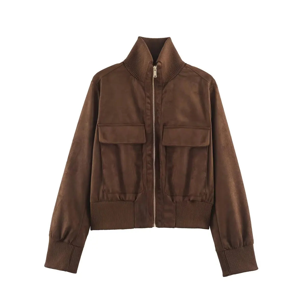 Juniper Suede Effect Cropped Jacket in Tan
