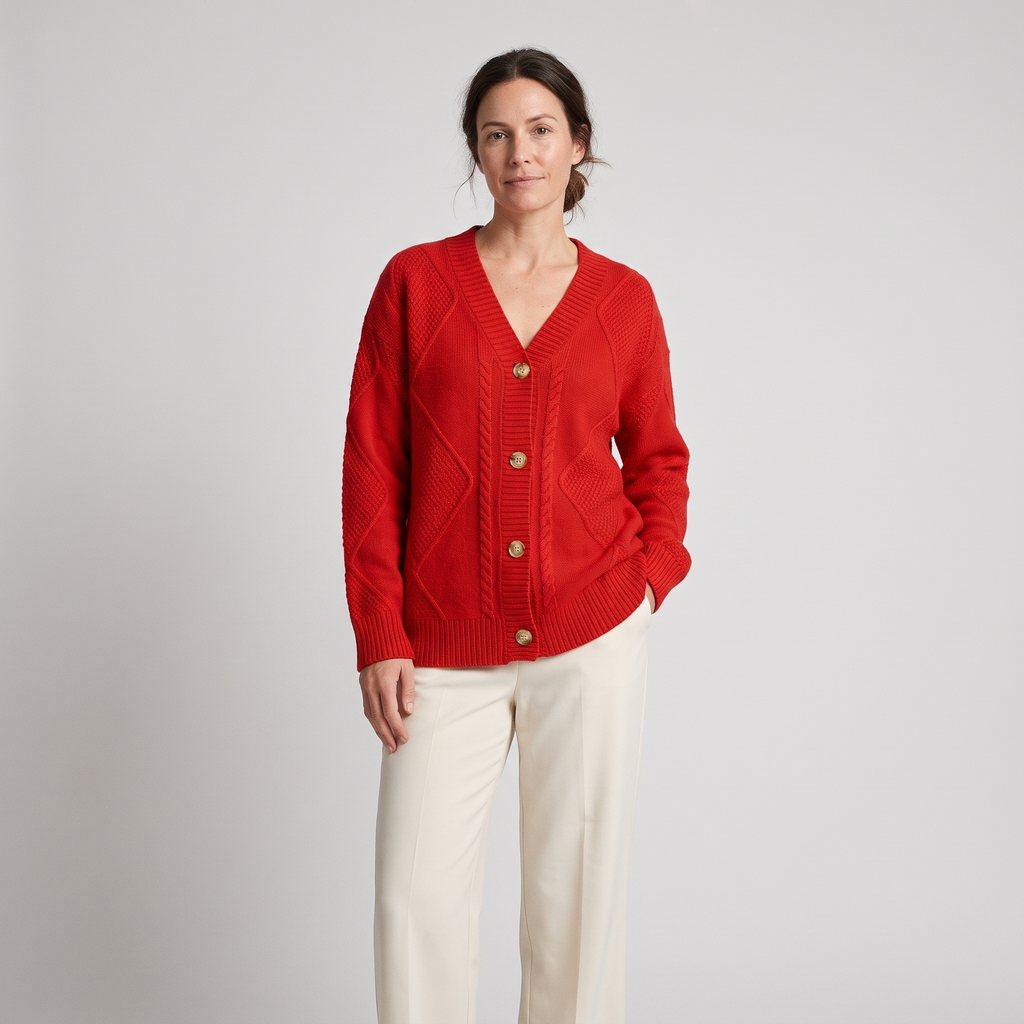Kayla Comfortable Cardigan in Red on model