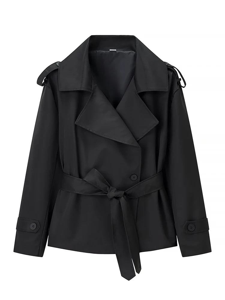 Lavinia Belted Short Trench Jacket in Black